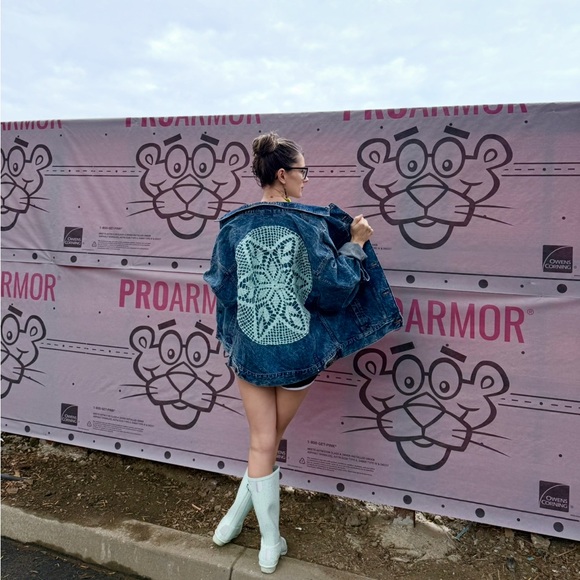 EKA Denim Jacket with Crochet Back Design hand sewn by Erika Kelly Apparel - Picture 1 of 17